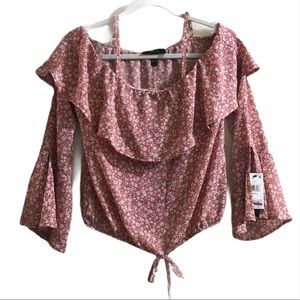 BCX Fairy Pixie Floral Blouse Top Flare Western Coquette Cold Shoulder S Peasant